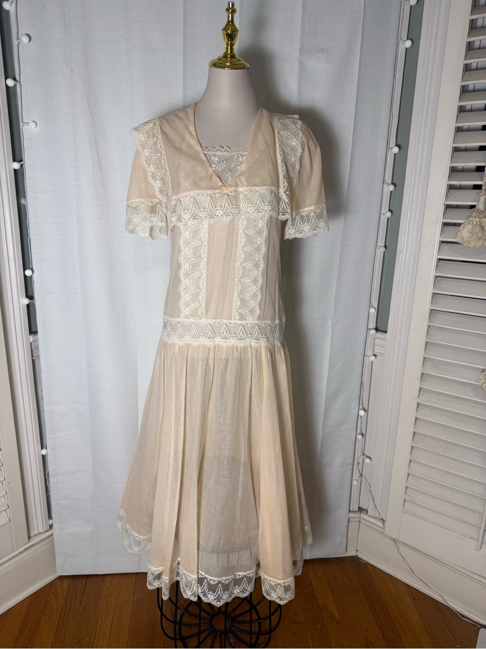 Vintage Jessica McClintock Cream Lace Prairie Maxi Dress Small
